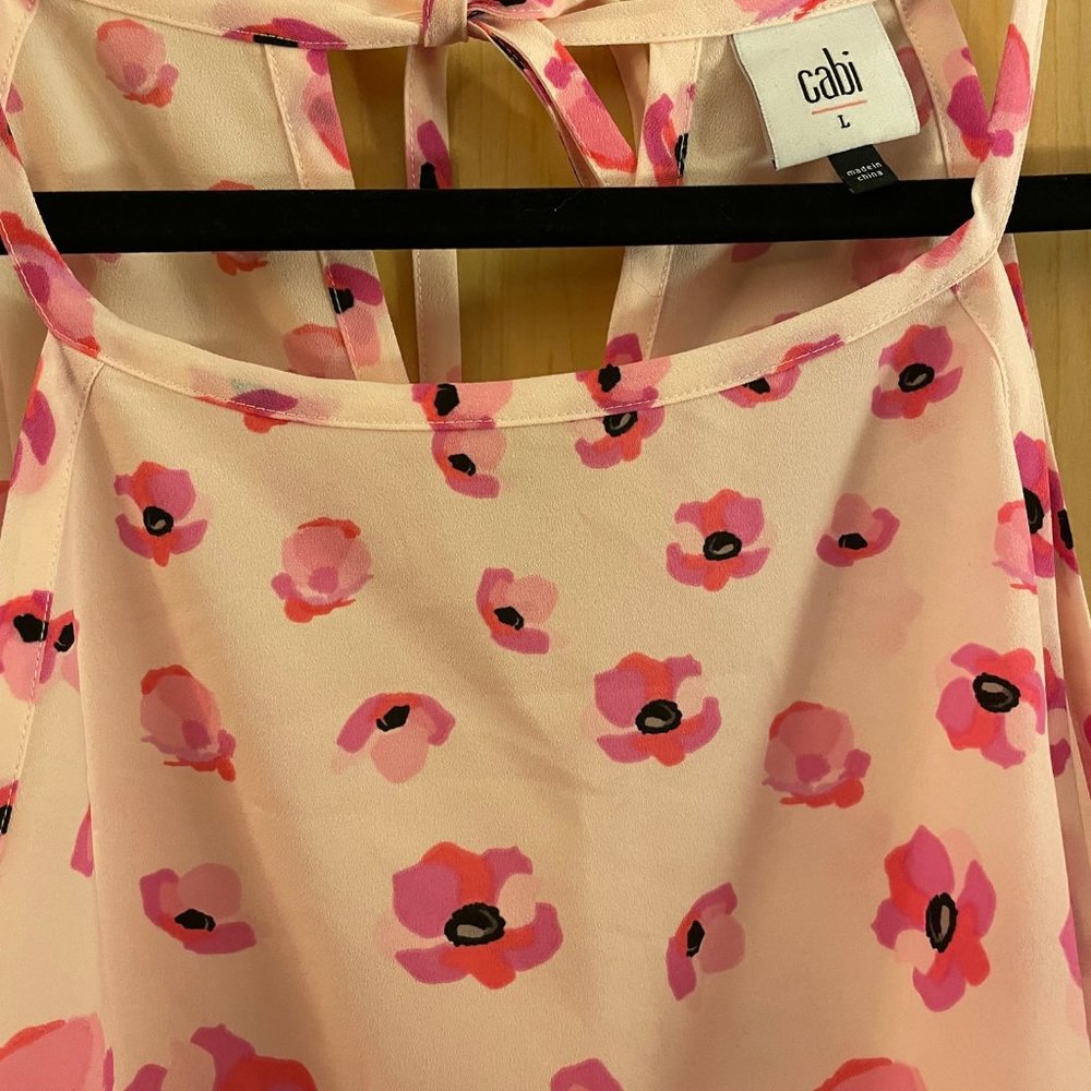 CAbi Floating Poppies Halter Sleeveless Tie Back Tank Top Style #5218 - Size Med